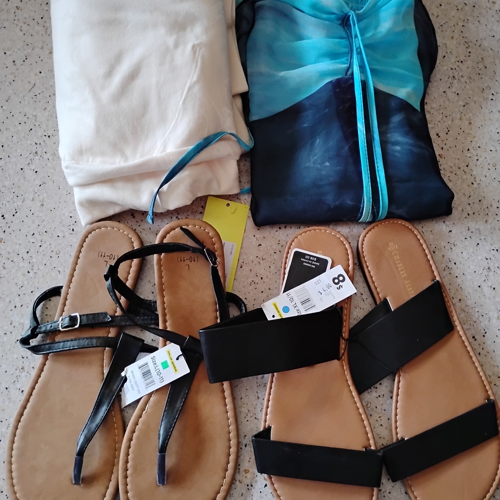 Target Women's Black Sandals and Blue Swimwear Set